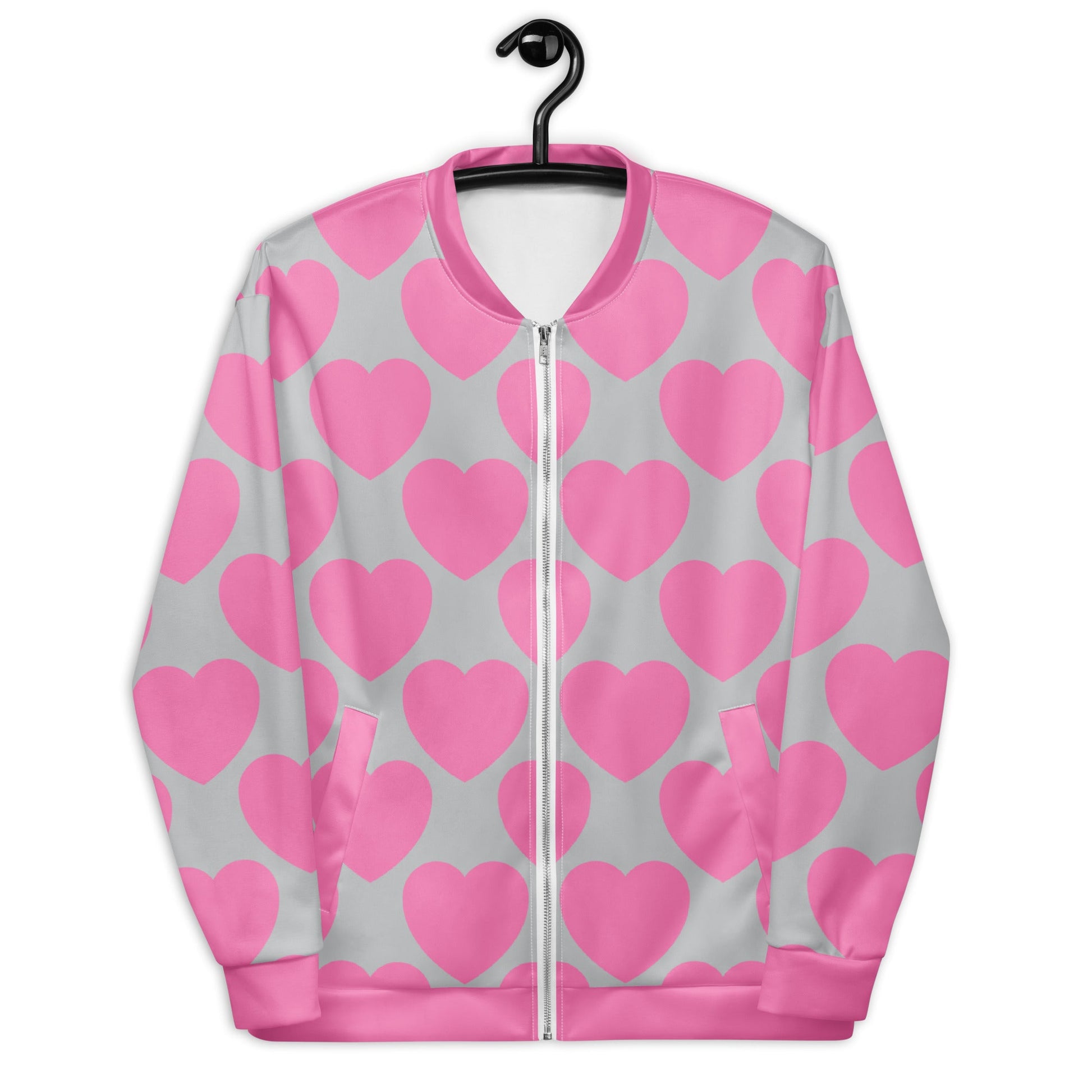 Bomber jacket - ELLIE LOVE pink grey - Bold heart print 3XL