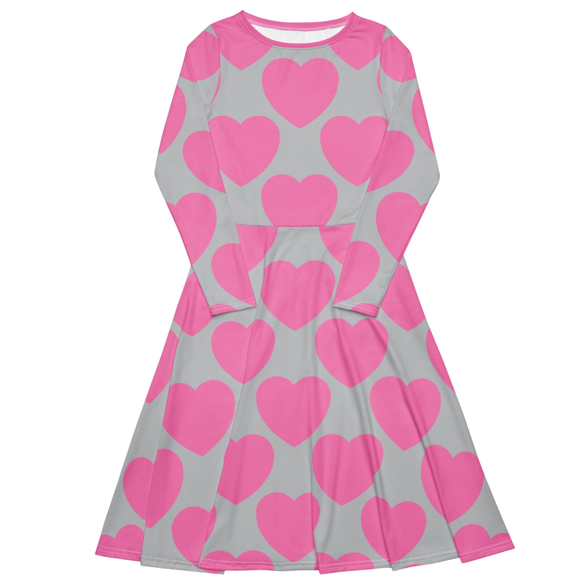 Midi dress - ELLIE LOVE pink grey - Bold heart print 6XL