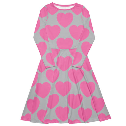 Midi dress - ELLIE LOVE pink grey - Bold heart print 6XL