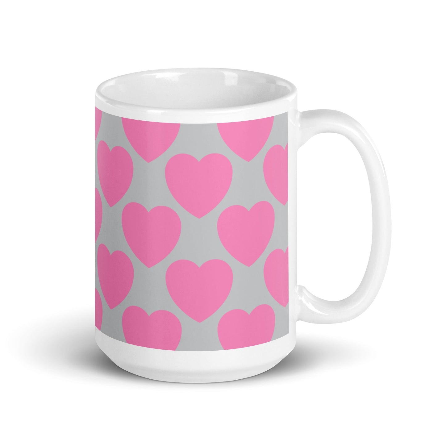 Mug - ELLIE LOVE pink grey - Bold heart print 15 oz