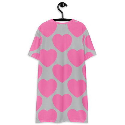 T-shirt dress - ELLIE LOVE pink grey - Bold heart print