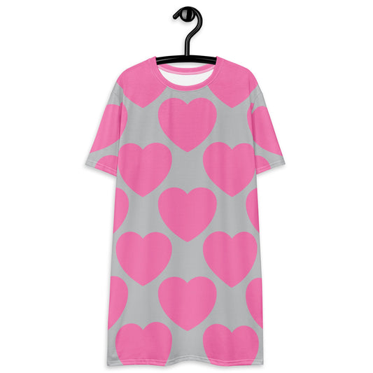T-shirt dress - ELLIE LOVE pink grey - Bold heart print 6XL