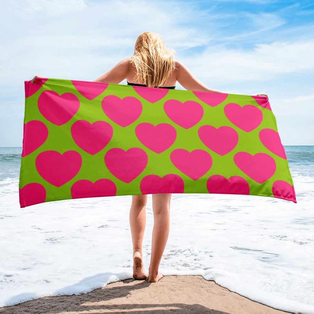 Towel - ELLIE LOVE pink lime - Bold heart print Default Title