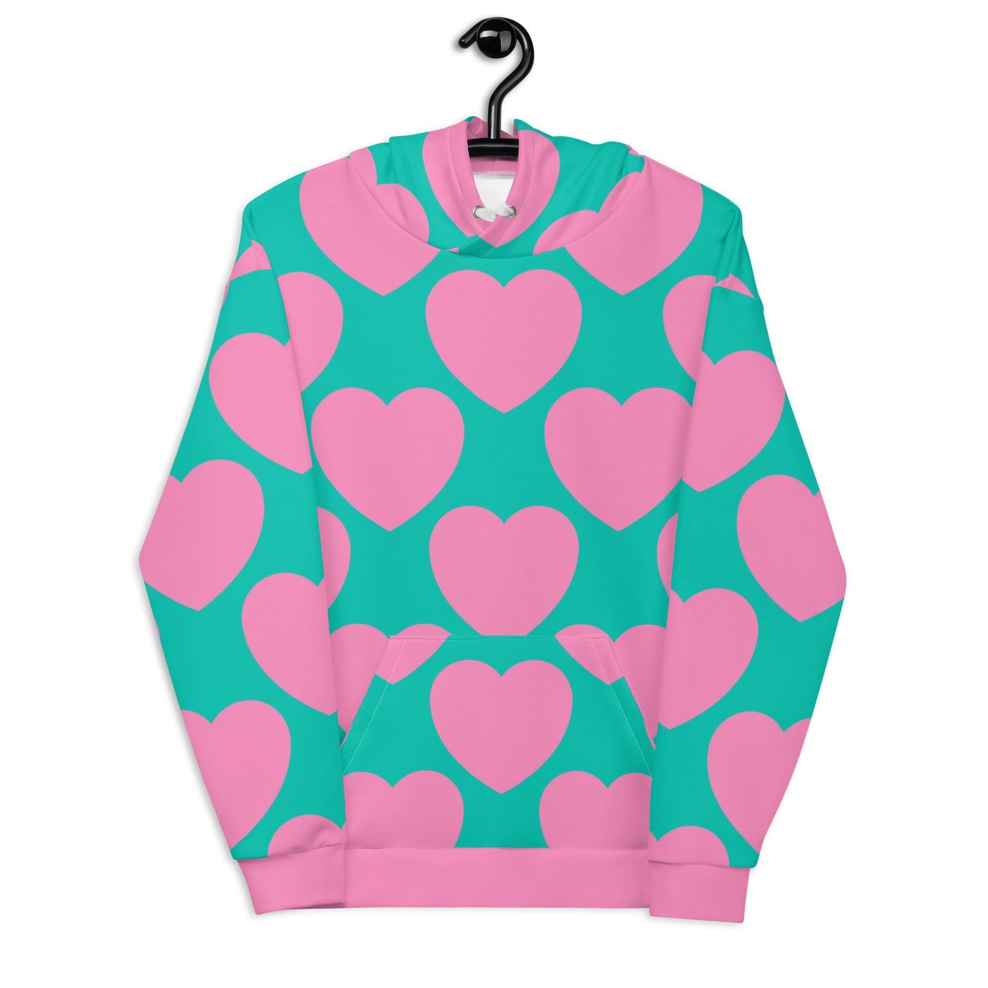 Hoodie - ELLIE LOVE pink mint - Bold heart print 6XL