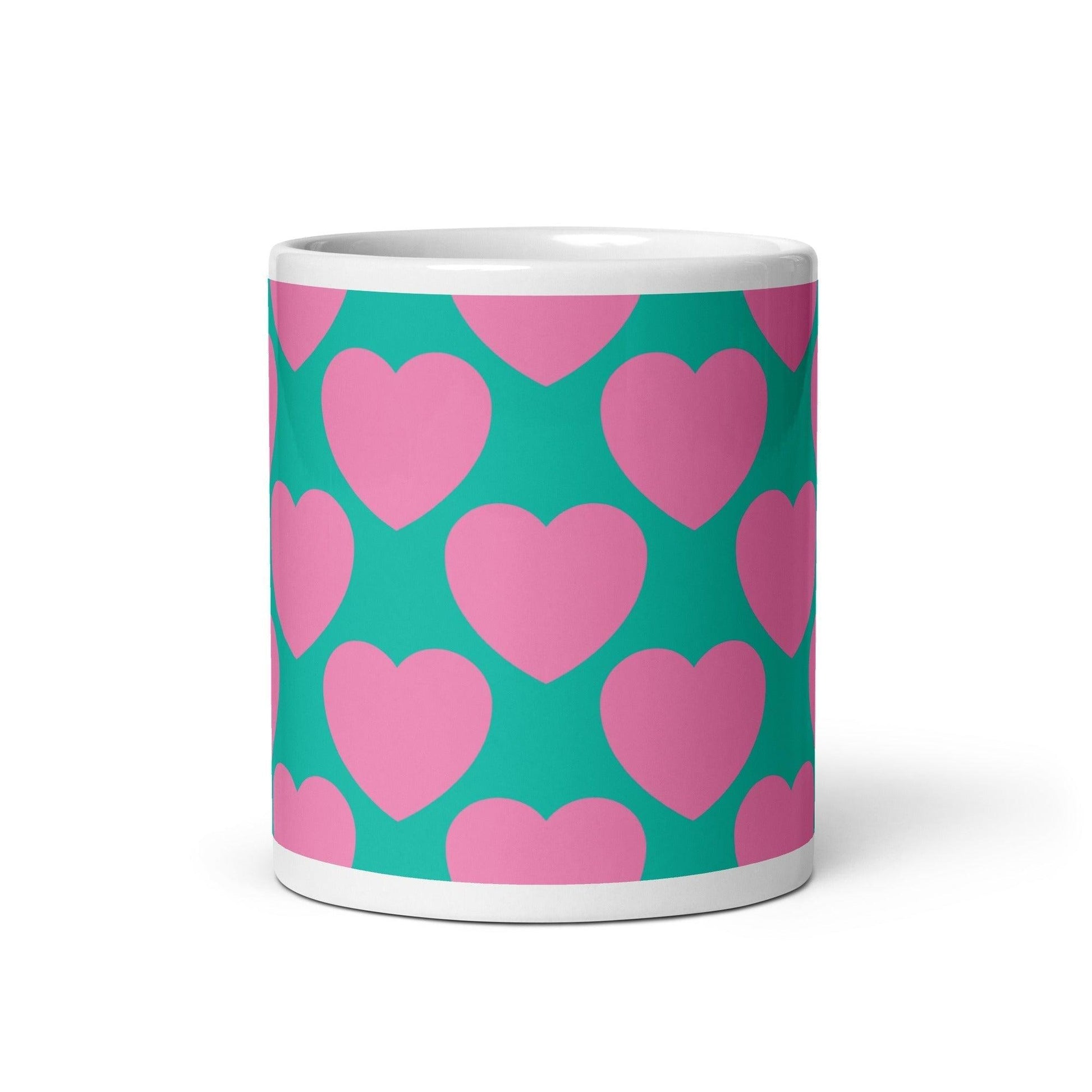 Mug - ELLIE LOVE pink mint - Bold heart print 11oz