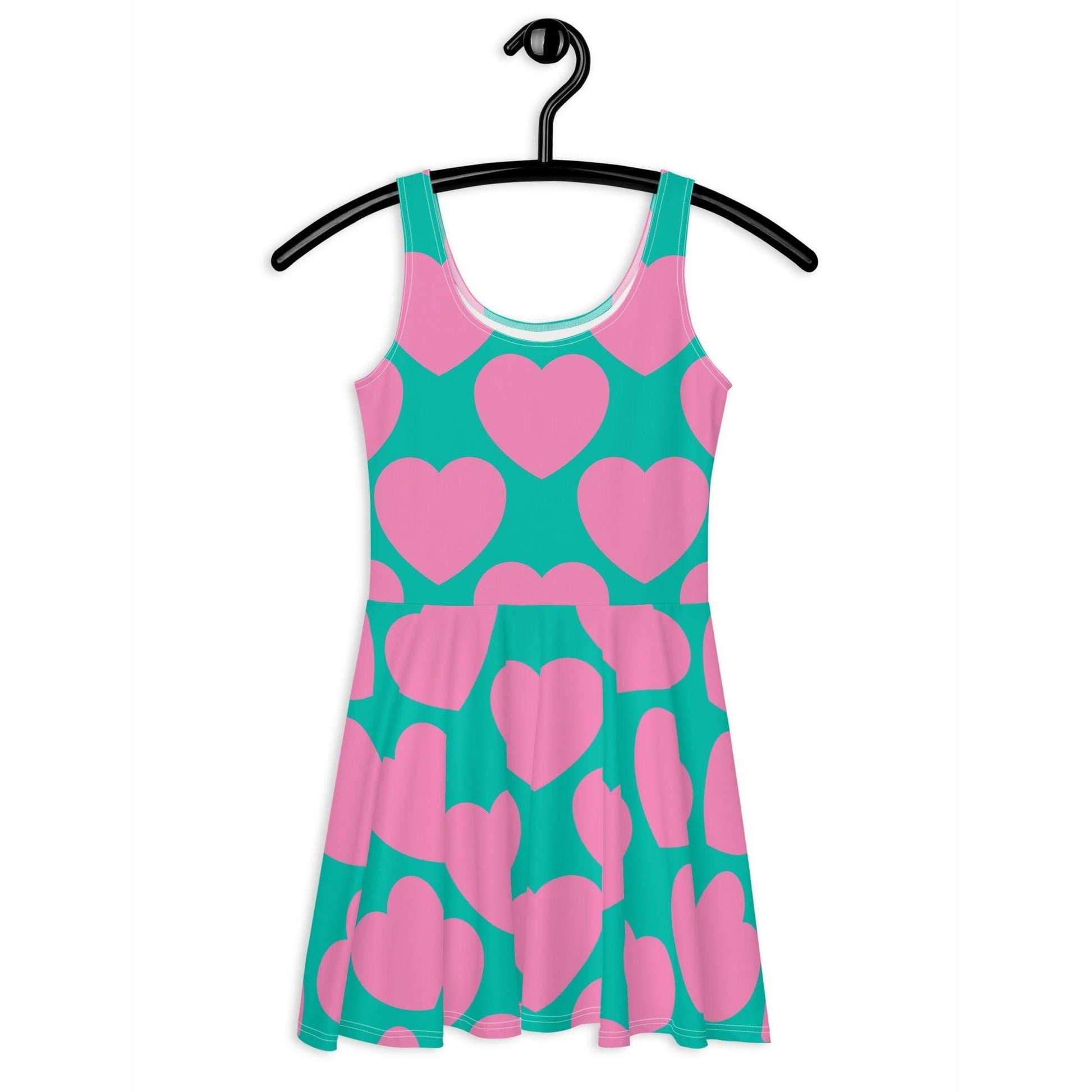 Skater dress - ELLIE LOVE pink mint - Bold heart print 3XL