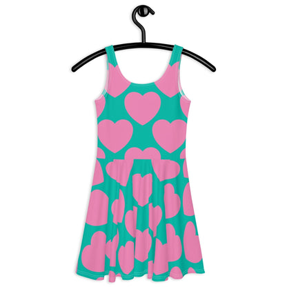 Skater dress - ELLIE LOVE pink mint - Bold heart print