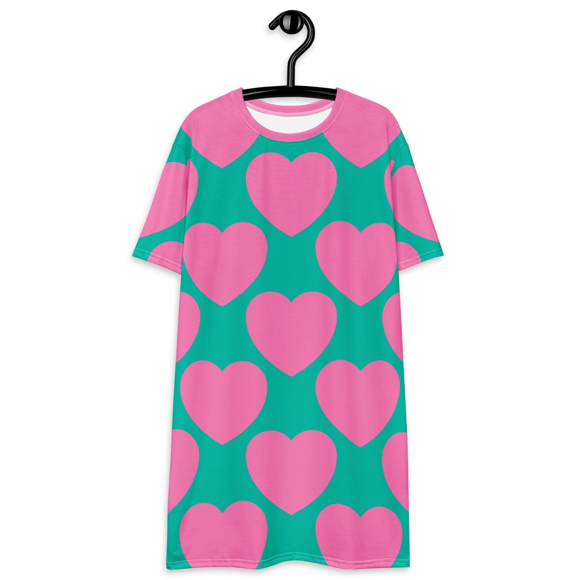 T-shirt dress - ELLIE LOVE pink mint - Bold heart print 6XL