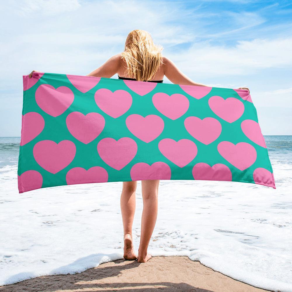 Towel - ELLIE LOVE pink mint - Bold heart print Default Title
