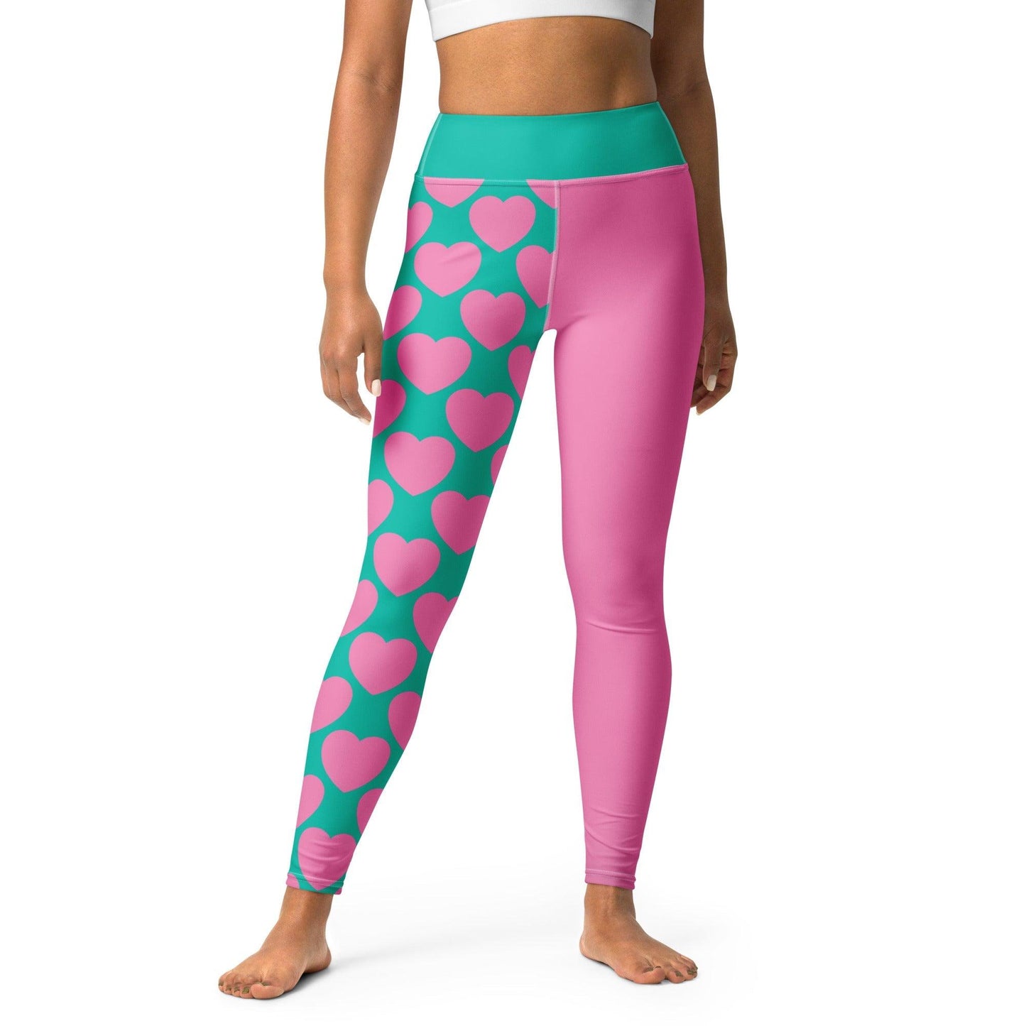 Yoga leggings - ELLIE LOVE pink mint - Bold heart print XL