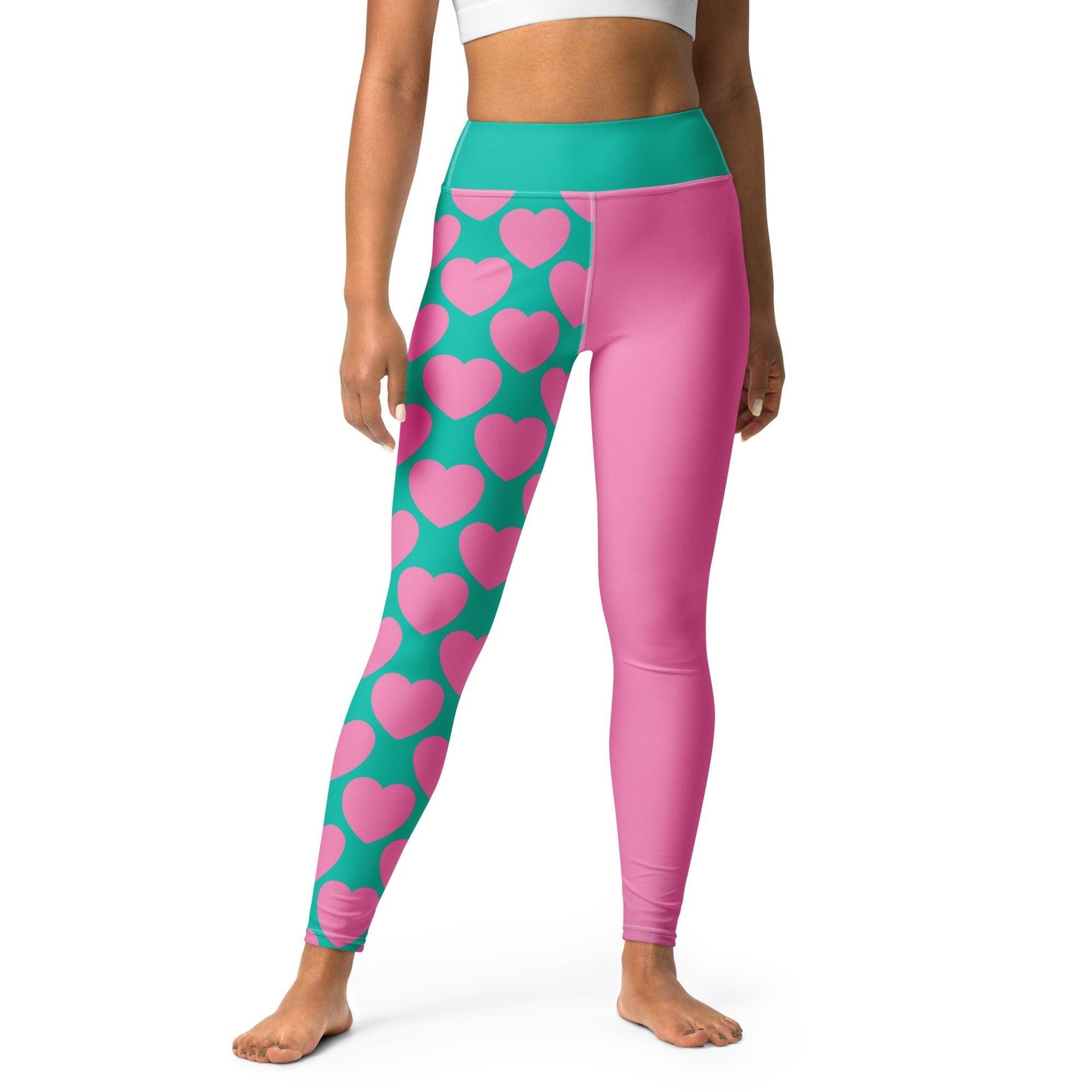 Yoga leggings - ELLIE LOVE pink mint - Bold heart print XL