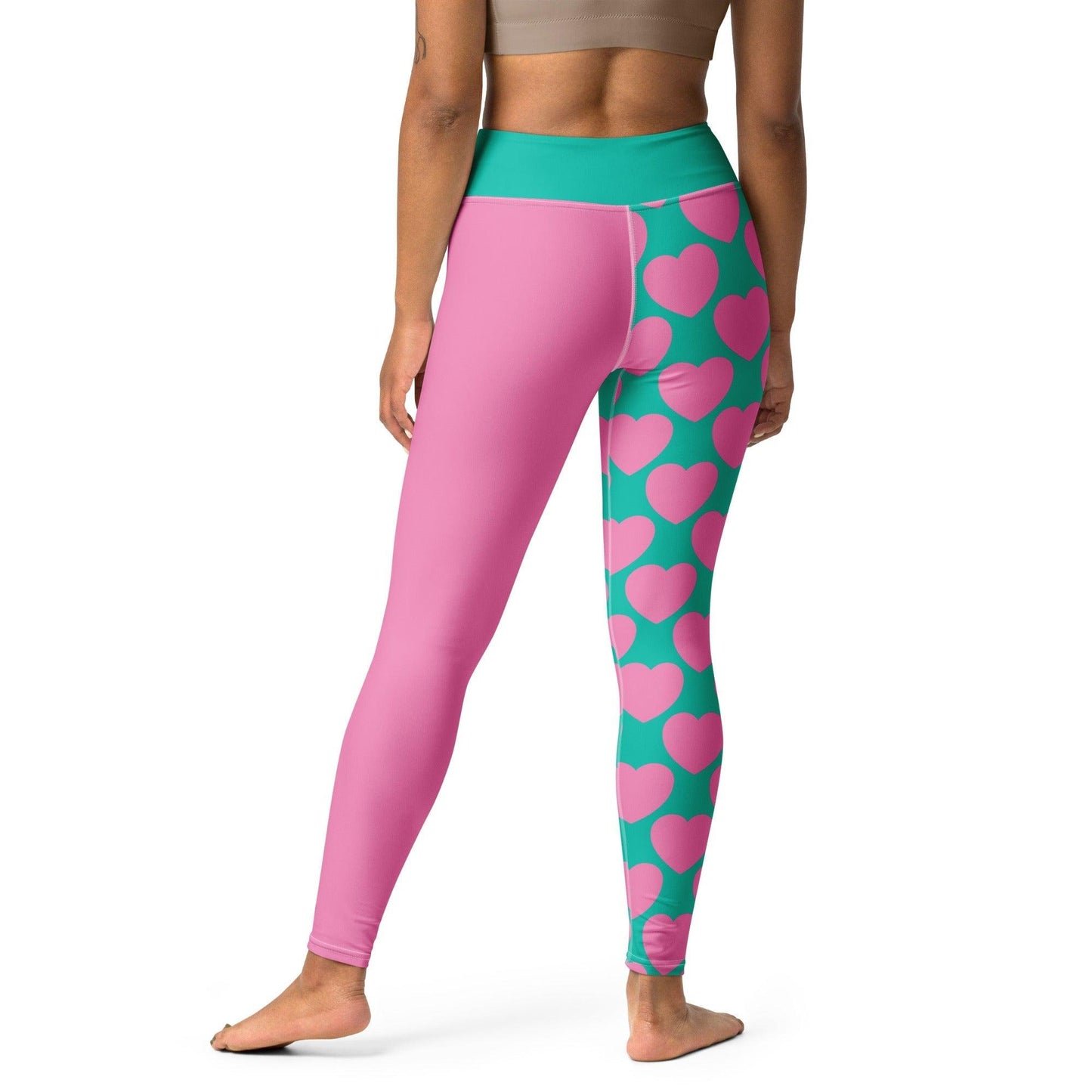 Yoga leggings - ELLIE LOVE pink mint - Bold heart print