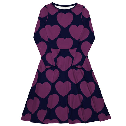 Midi dress - ELLIE LOVE plum - Bold heart print 6XL