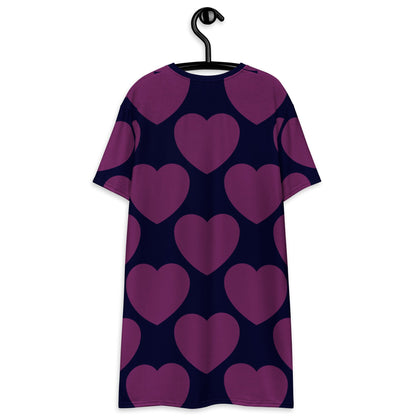 T-shirt dress - ELLIE LOVE plum - Bold heart print