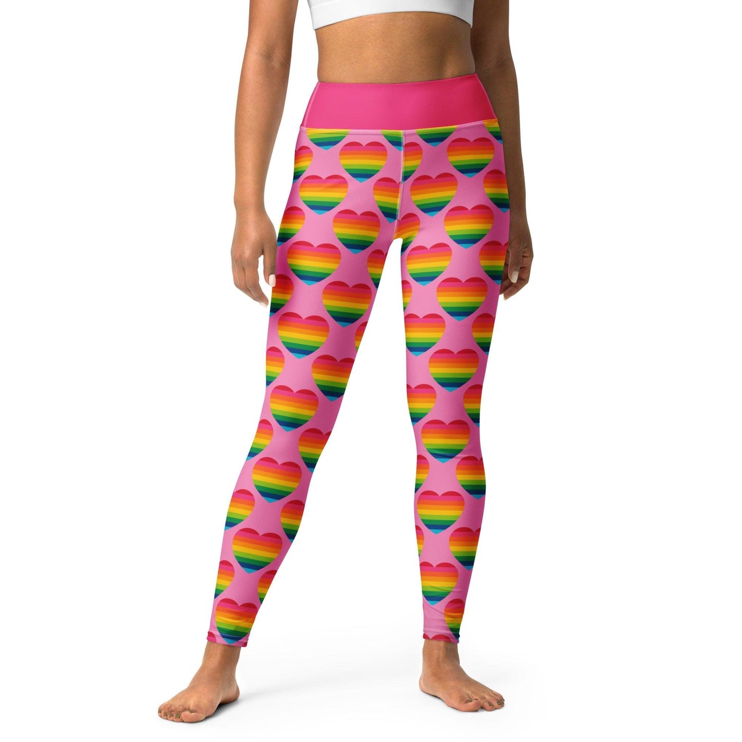 Yoga leggings -2- ELLIE LOVE rainbow pink - Bold heart print XL