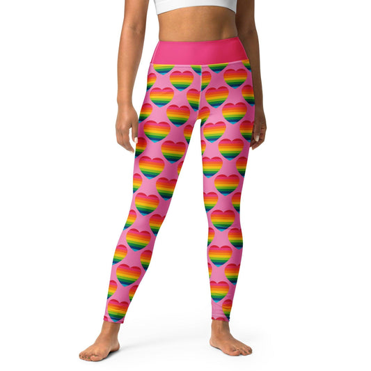 Yoga leggings -2- ELLIE LOVE rainbow pink - Bold heart print XL