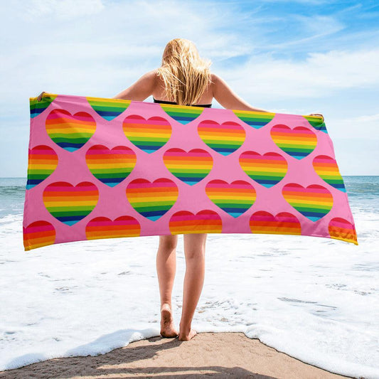 Towel - ELLIE LOVE rainbow pink - Bold heart print Default Title