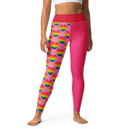 Yoga leggings - ELLIE LOVE rainbow pink - Bold heart print XL