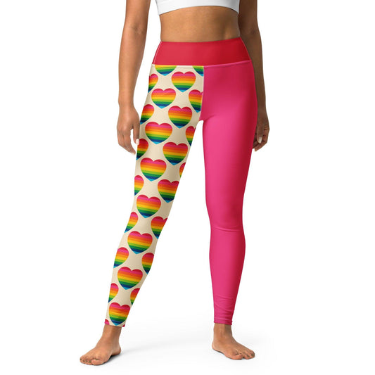 Yoga leggings - ELLIE LOVE rainbow - Bold heart print XL