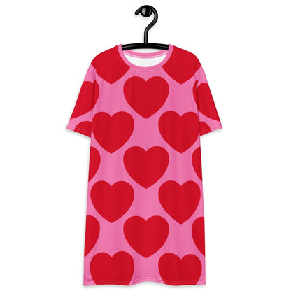 T-shirt dress - ELLIE LOVE red - Bold heart print 6XL