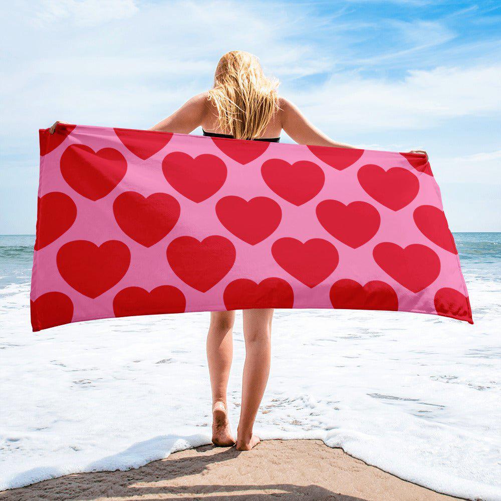 Towel - ELLIE LOVE red - Bold Heart Print