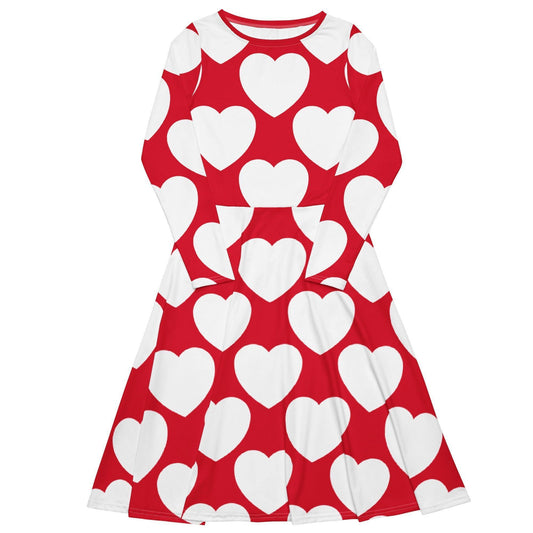 Midi dress - ELLIE LOVE red white - Bold heart print 6XL