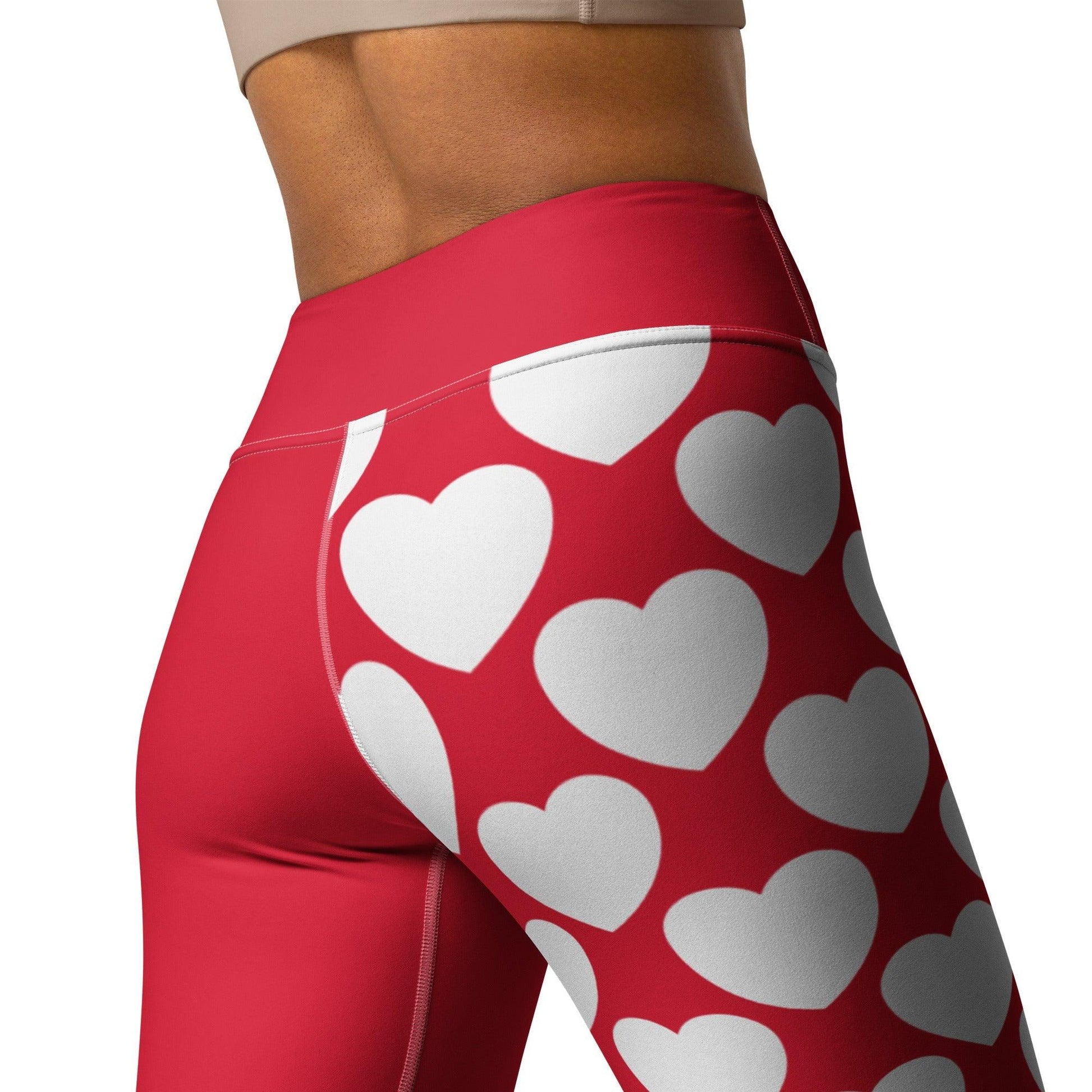 Yoga leggings - ELLIE LOVE red white - Bold heart print