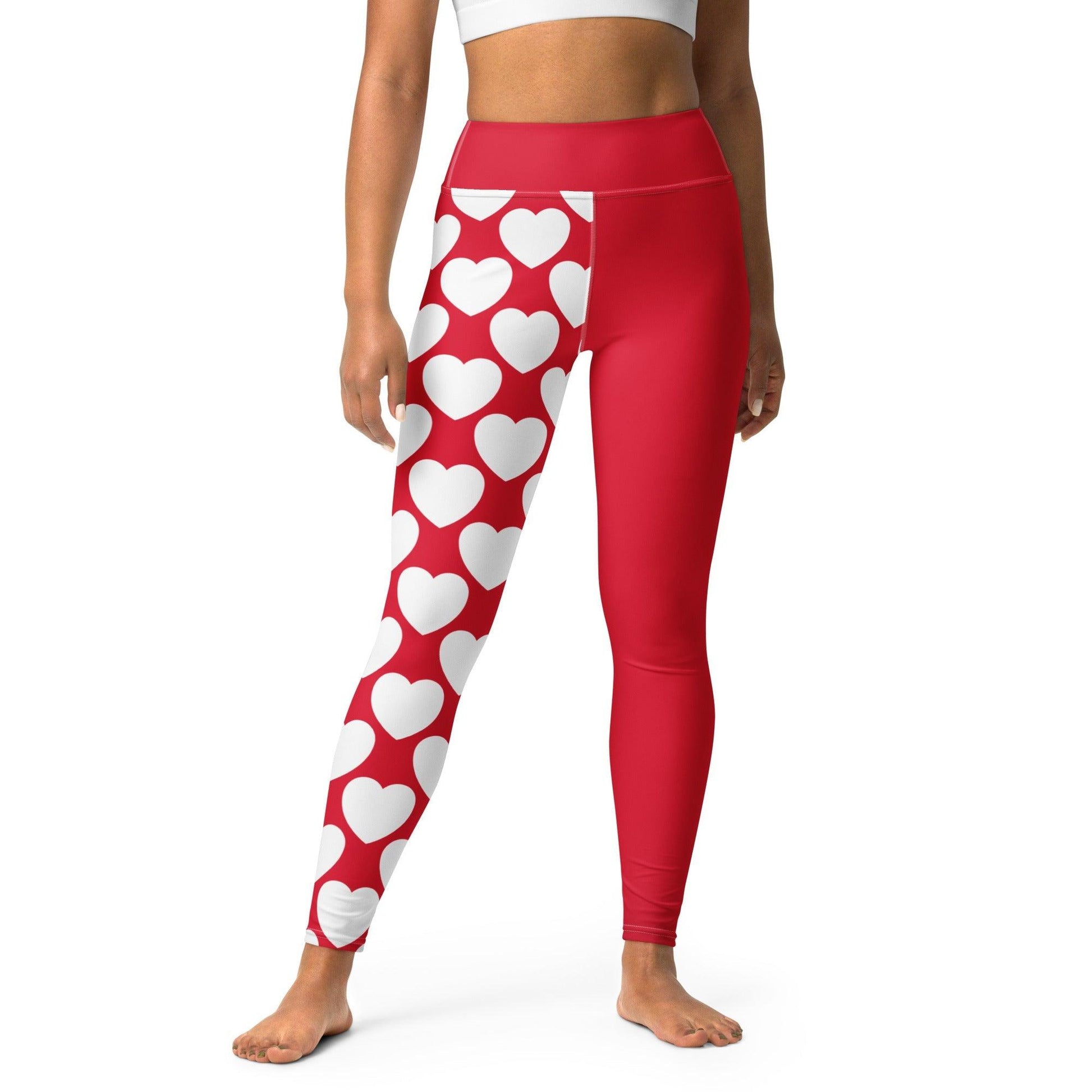 Yoga leggings - ELLIE LOVE red white - Bold heart print XL