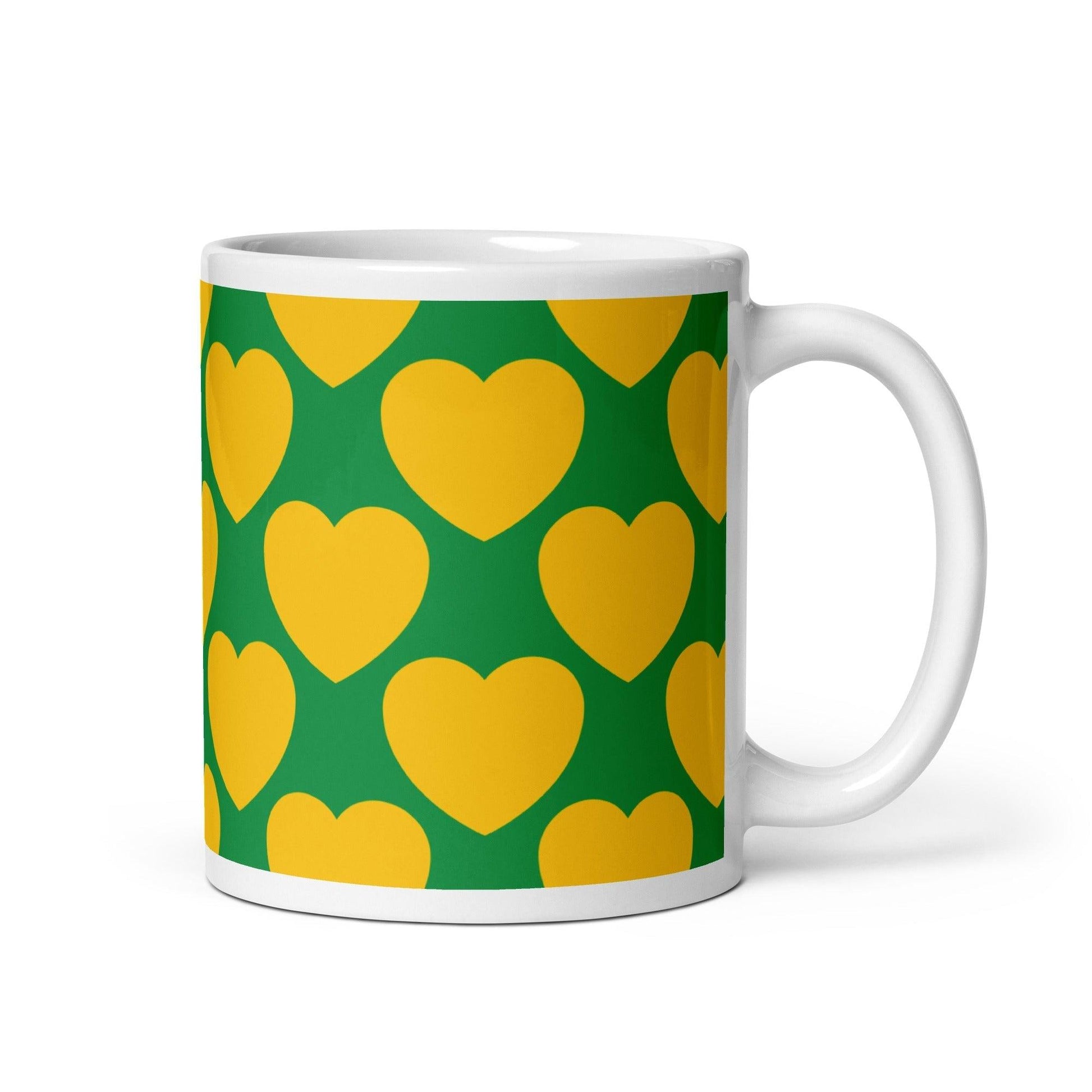 Mug - ELLIE LOVE yellow green - Bold heart print 11 oz
