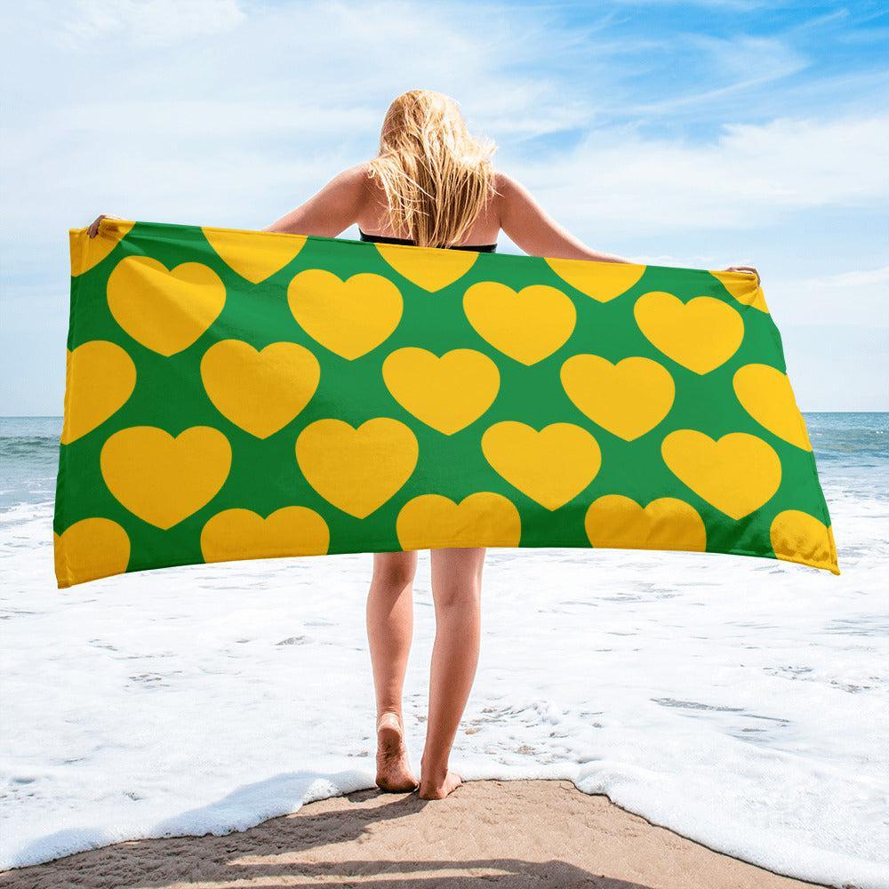 Towel - ELLIE LOVE yellow green - Bold heart print Default Title