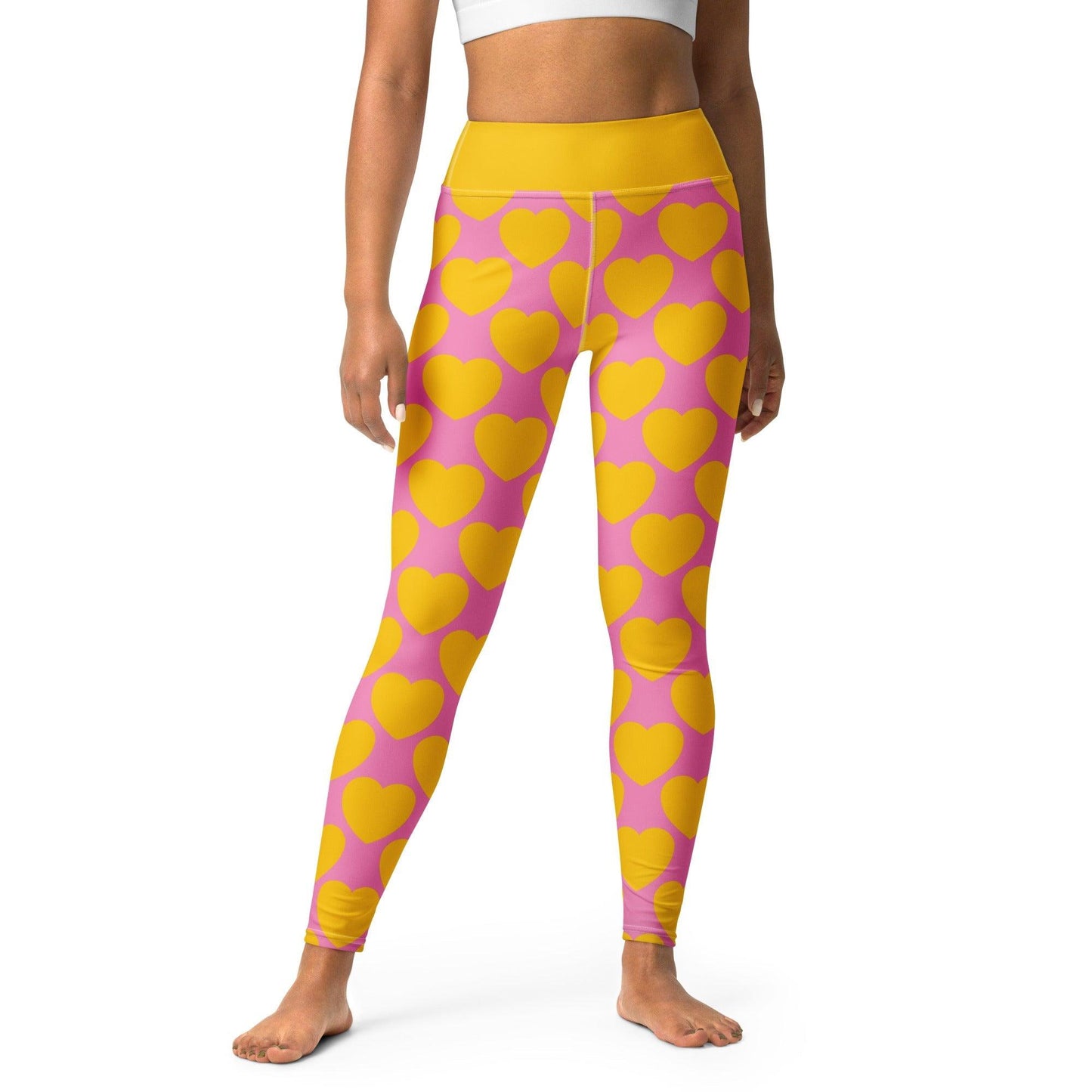 Yoga leggings -2- ELLIE LOVE yellow pink - Bold heart print XL