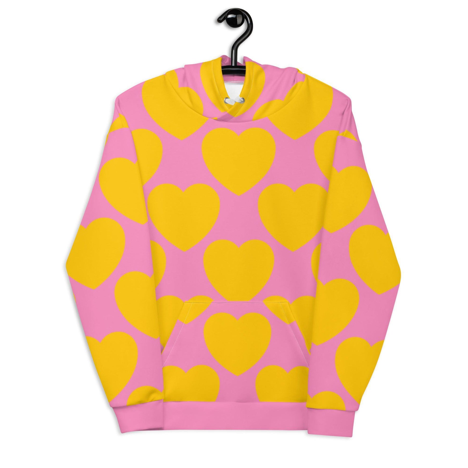Hoodie - ELLIE LOVE yellow pink - Bold heart print 6XL