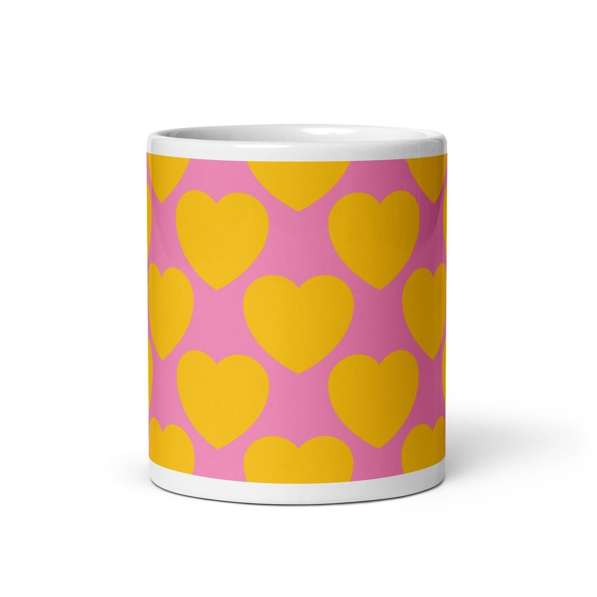 Mug - ELLIE LOVE yellow pink - Bold heart print 11oz