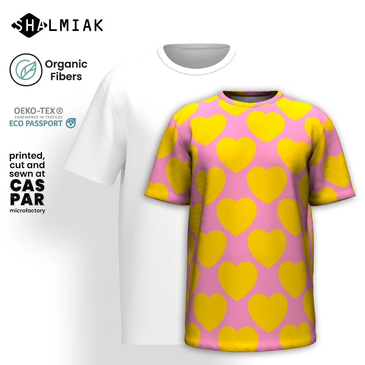 Organic cotton t-shirt - ELLIE LOVE yellow pink - Bold heart print