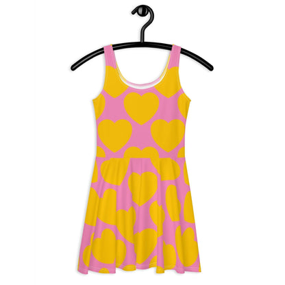 Skater dress - ELLIE LOVE yellow pink - Bold heart print 3XL
