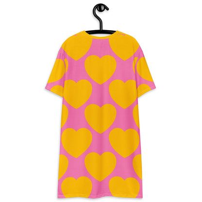 T-shirt dress - ELLIE LOVE yellow pink - Bold heart print