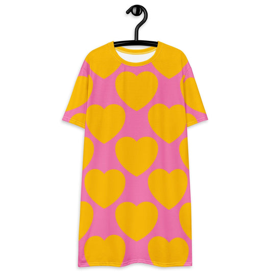 T-shirt dress - ELLIE LOVE yellow pink - Bold heart print 6XL