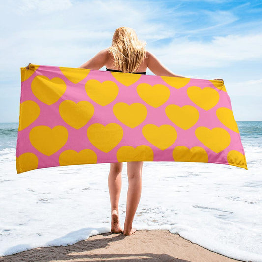 Towel - ELLIE LOVE yellow pink - Bold heart print Default Title