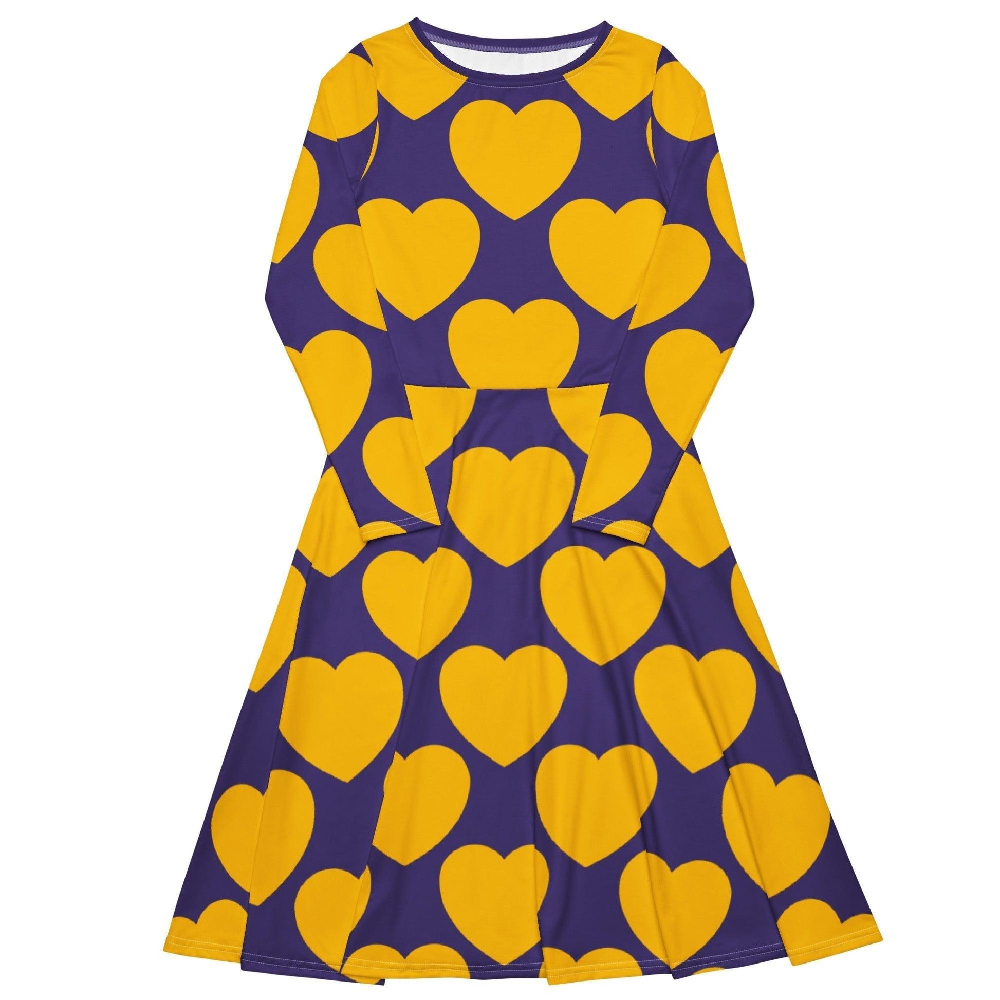 Midi dress - ELLIE LOVE yellow purple - Bold heart print 6XL