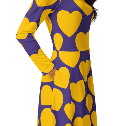 Midi dress - ELLIE LOVE yellow purple - Bold heart print