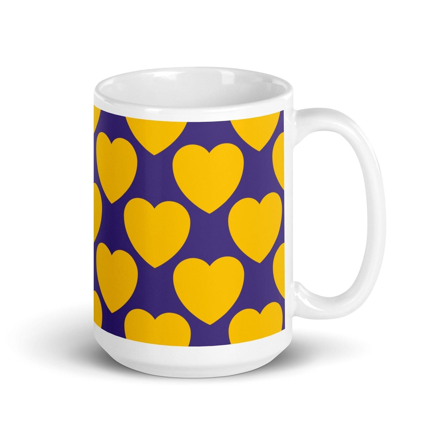 Mug - ELLIE LOVE yellow purple - Bold heart print 15 oz