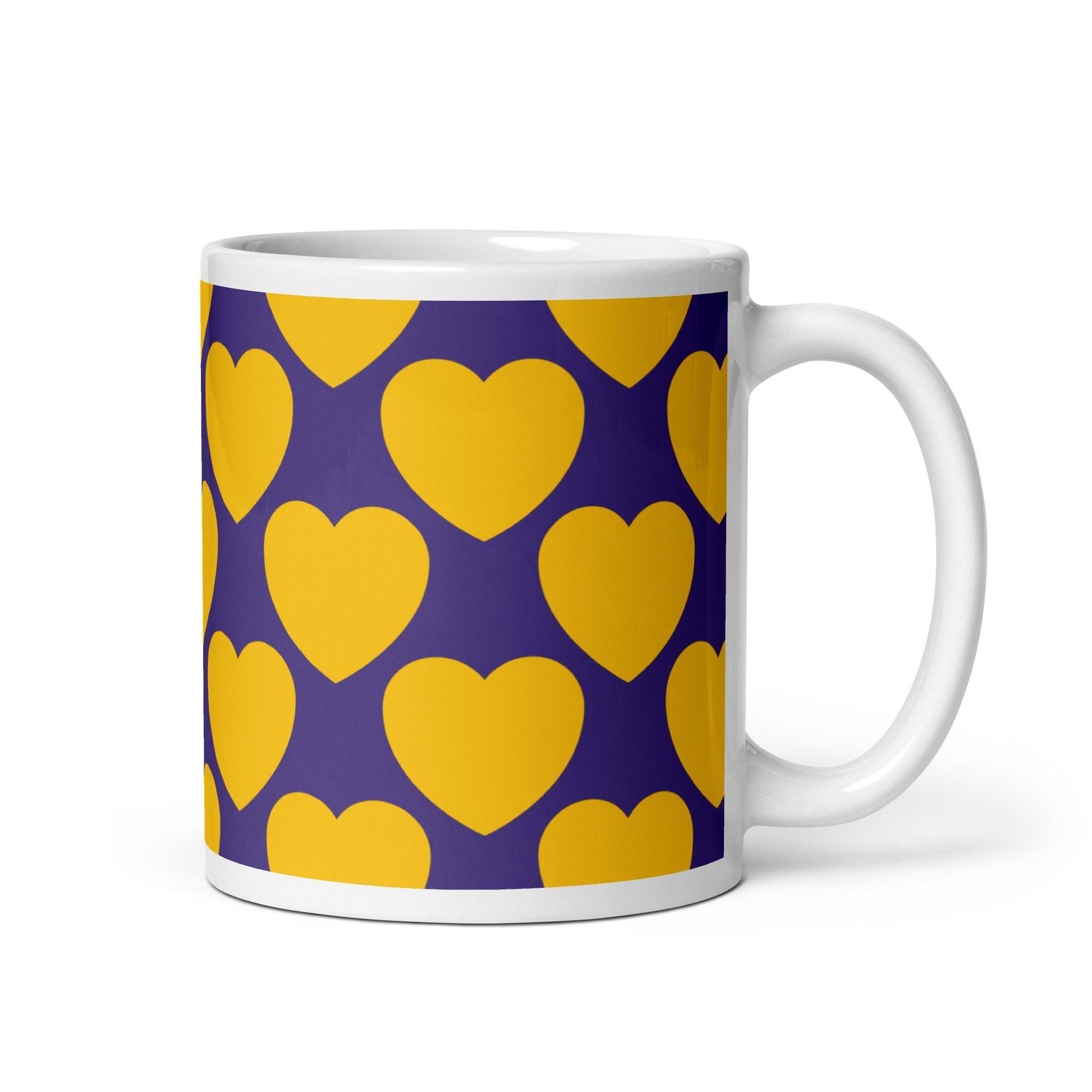 Mug - ELLIE LOVE yellow purple - Bold heart print 11 oz