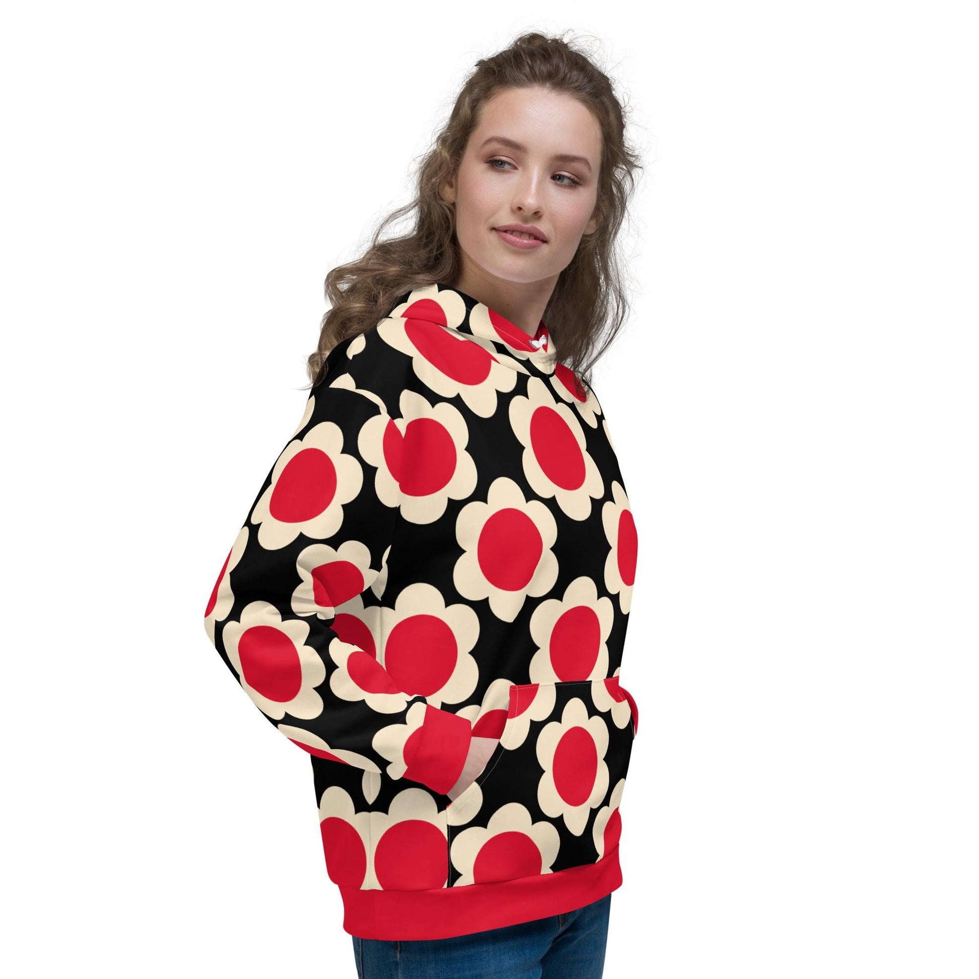 Hoodie - ELLIE red black - Classic floral print