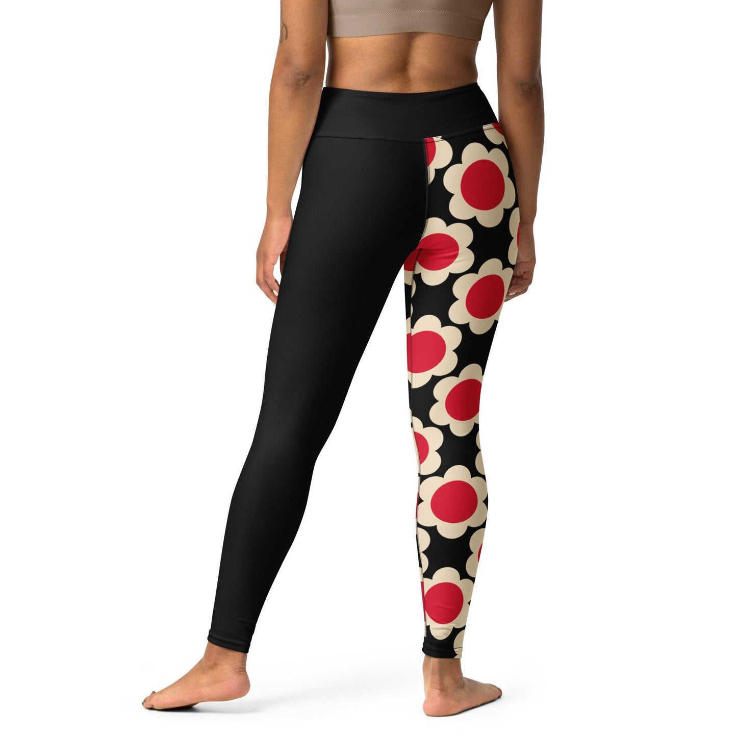 Yoga leggings - ELLIE red black - Classic floral print