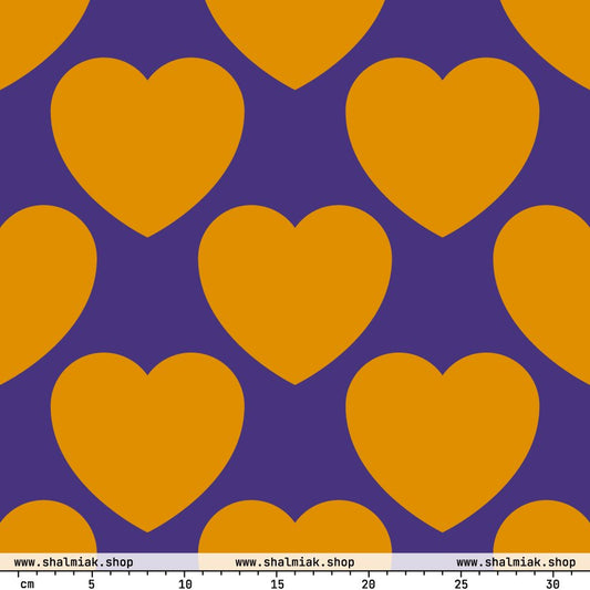 Fabric - ELLIE LOVE orange purple - Bold heart print
