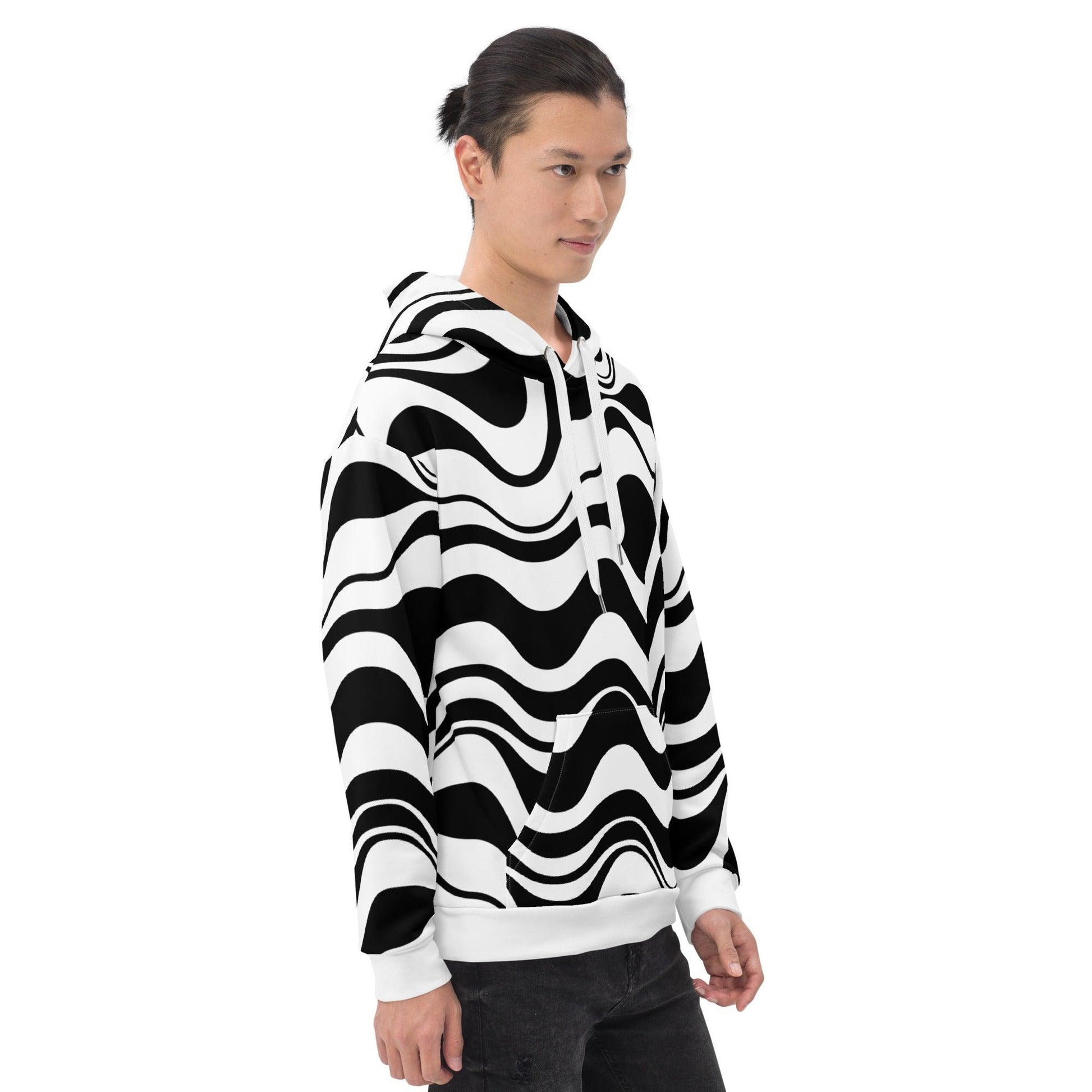 Hoodie - ENERGY WAVES black - Wavy stripe print
