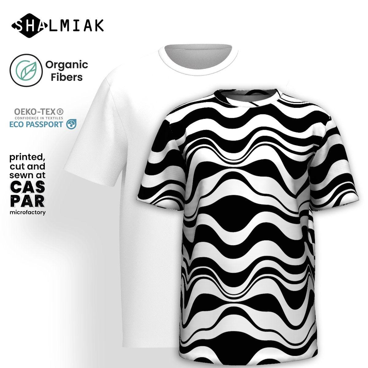Organic cotton t-shirt - ENERGY WAVES black - Wavy stripe print