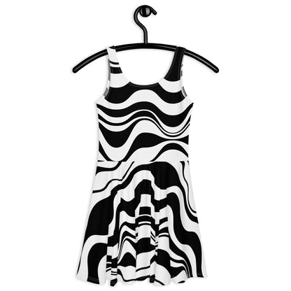 Skater dress - ENERGY WAVES black - Wavy stripe print