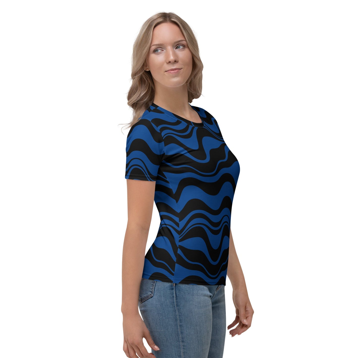 Woman's t-shirt - ENERGY WAVES blue black - Wavy stripe print