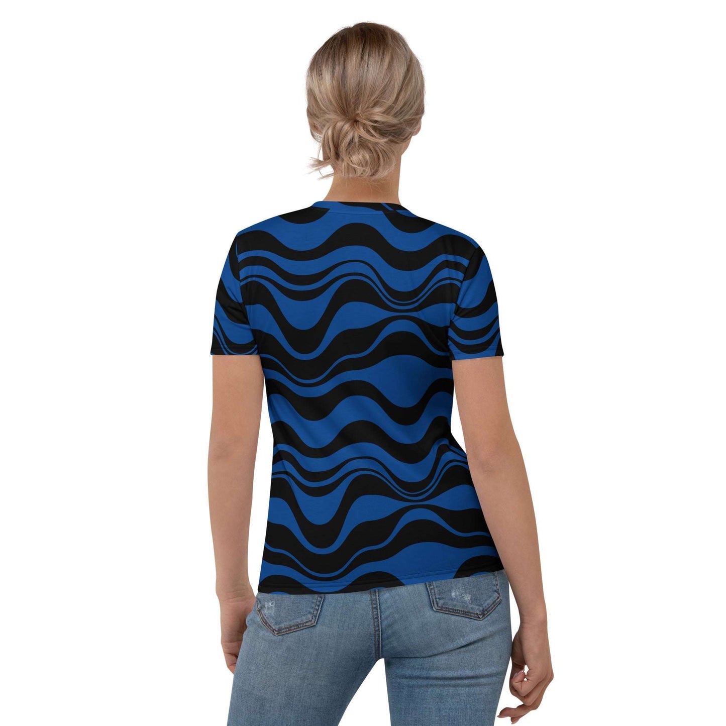 Woman's t-shirt - ENERGY WAVES blue black - Wavy stripe print